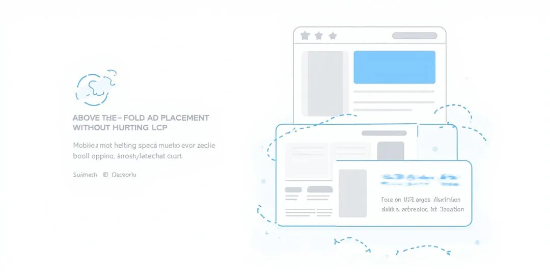 A wireframe comparison of 4 above-the-fold layouts with ads, each annotated with LCP score in seconds.